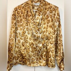 Vintage Joan Leslie blouse w/distinctive peacock feather print (Ptp 19.5”